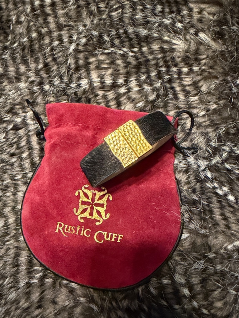 Rustic Cuff Black Hair-on-Hide Bracelet with Gold Studded Plate